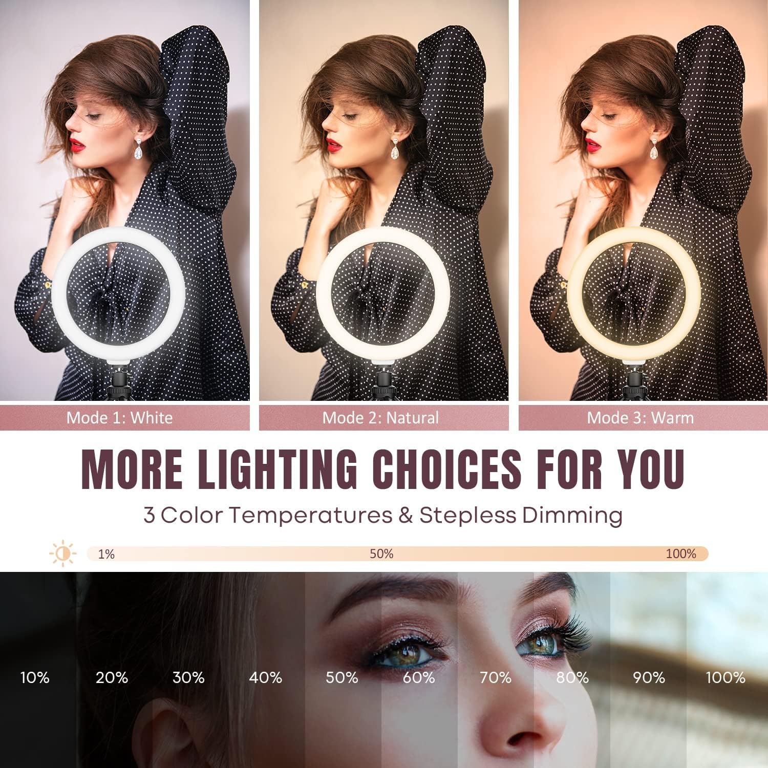 RealPlus LED Ring Light, 10" Ring Light with Tripod Stand & Phone Holder, Selfie Ring Light with 3 Light Modes & 10 Brightness for YouTube Video Tiktok-Gifts for Women-4