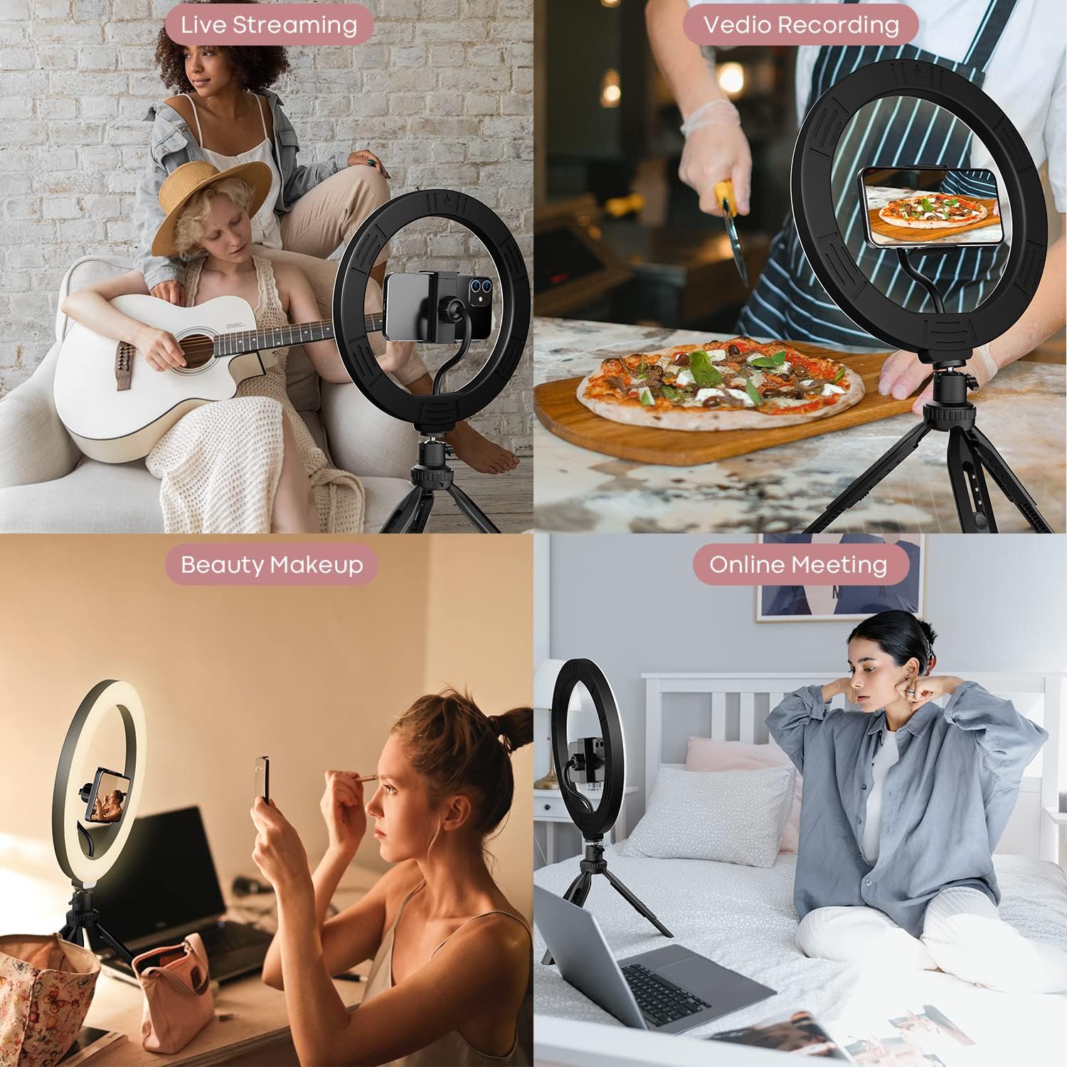 RealPlus LED Ring Light, 10" Ring Light with Tripod Stand & Phone Holder, Selfie Ring Light with 3 Light Modes & 10 Brightness for YouTube Video Tiktok-Gifts for Women-5