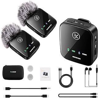 Spolehli Dual Transmitter Wireless Lavalier Microphone with Storage Box for iPhone/Type-C/Camera/Laptop, 2.4GHz Wireless Mic with 165ft Stable Transmission for Live stream/Vlog/Interview recording