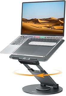 NULAXY Telescopic 360 Rotating Laptop Stand for Desk Adjustable Height Swivel Pull Out Design Laptop Riser Holder Computer Stand Compatible with All MacBook Laptops up to 17", Grey