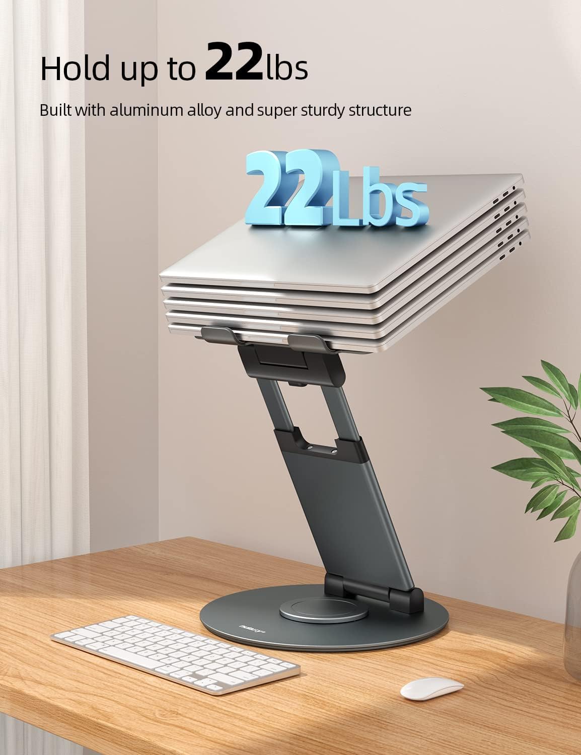 NULAXY Telescopic 360 Rotating Laptop Stand for Desk Adjustable Height Swivel Pull Out Design Laptop Riser Holder Computer Stand Compatible with All MacBook Laptops up to 17", Grey-5