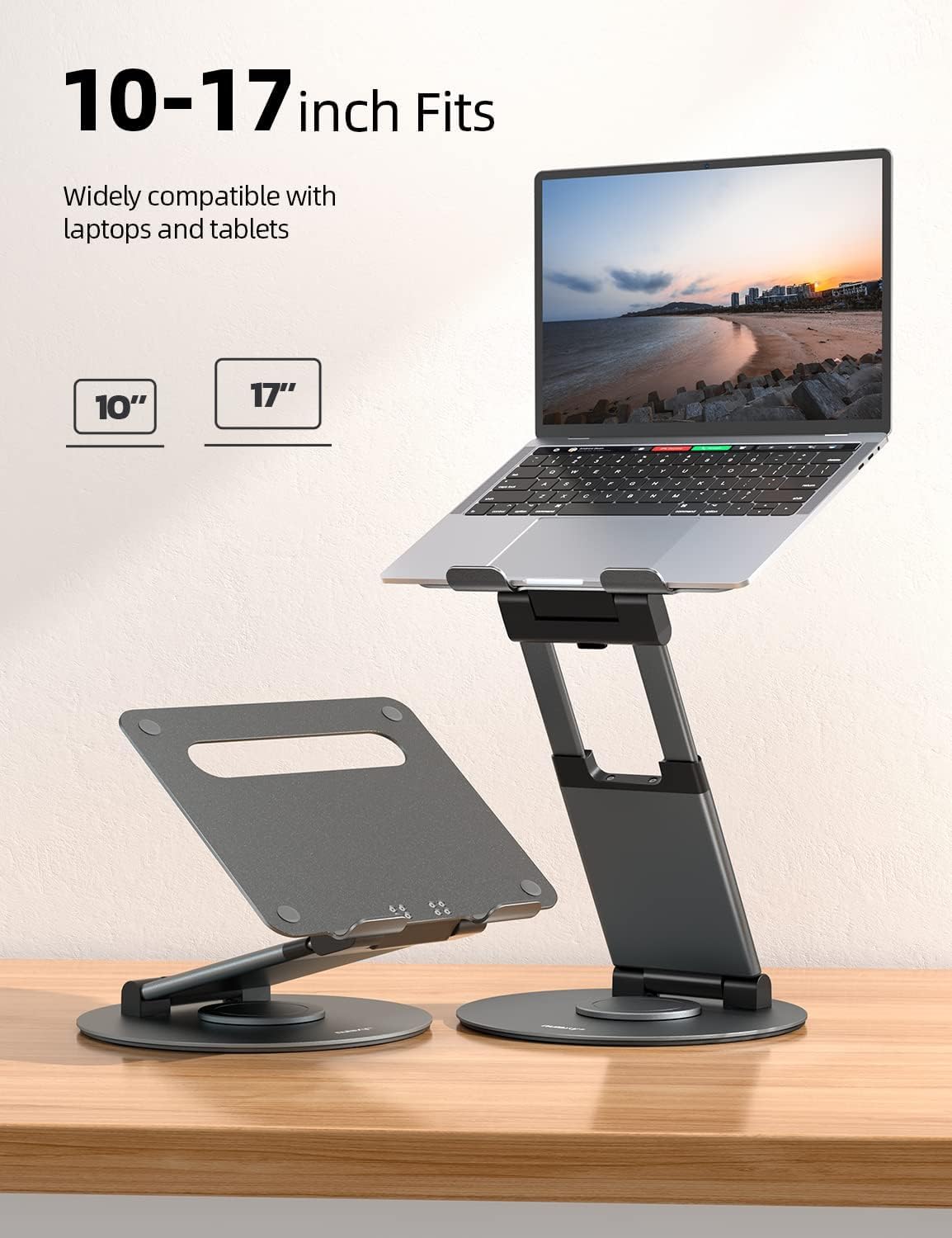 NULAXY Telescopic 360 Rotating Laptop Stand for Desk Adjustable Height Swivel Pull Out Design Laptop Riser Holder Computer Stand Compatible with All MacBook Laptops up to 17", Grey-6