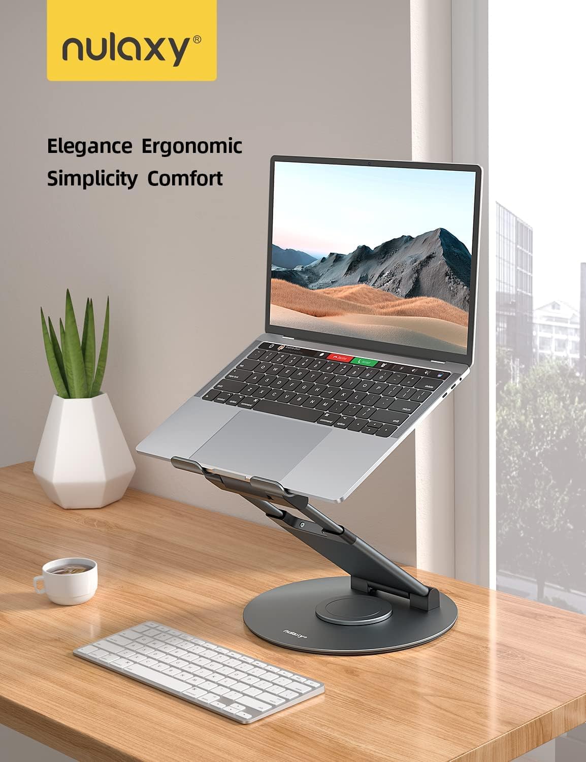 NULAXY Telescopic 360 Rotating Laptop Stand for Desk Adjustable Height Swivel Pull Out Design Laptop Riser Holder Computer Stand Compatible with All MacBook Laptops up to 17", Grey-7