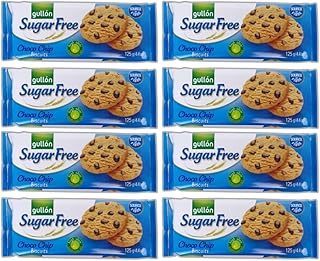 GULLON SUGAR FREE COOKIES (8x125g) - Individually Packaged Biscuits, Chocolate Chips Sugar Free | Sugar Free Biscuits And Cookies, Sugar-Free Chocolate | Sugar Free Diet, Sugar Free Snacks