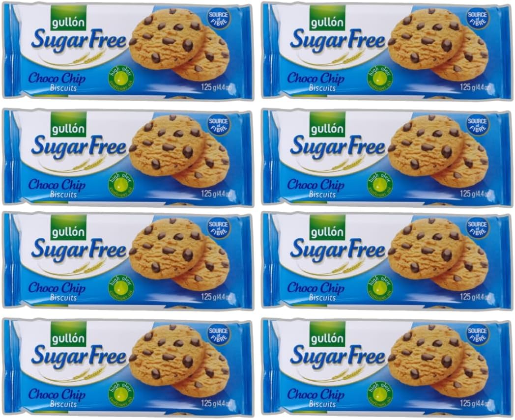 GULLON SUGAR FREE COOKIES (8x125g) - Individually Packaged Biscuits, Chocolate Chips Sugar Free | Sugar Free Biscuits And Cookies, Sugar-Free Chocolate | Sugar Free Diet, Sugar Free Snacks-0