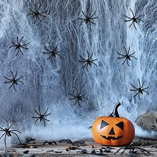 Jsdoin 60g Halloween Spider Web Decoration, with 30pcs Fake Spiders, Stretchable Halloween Cobwebs for Halloween Decorations