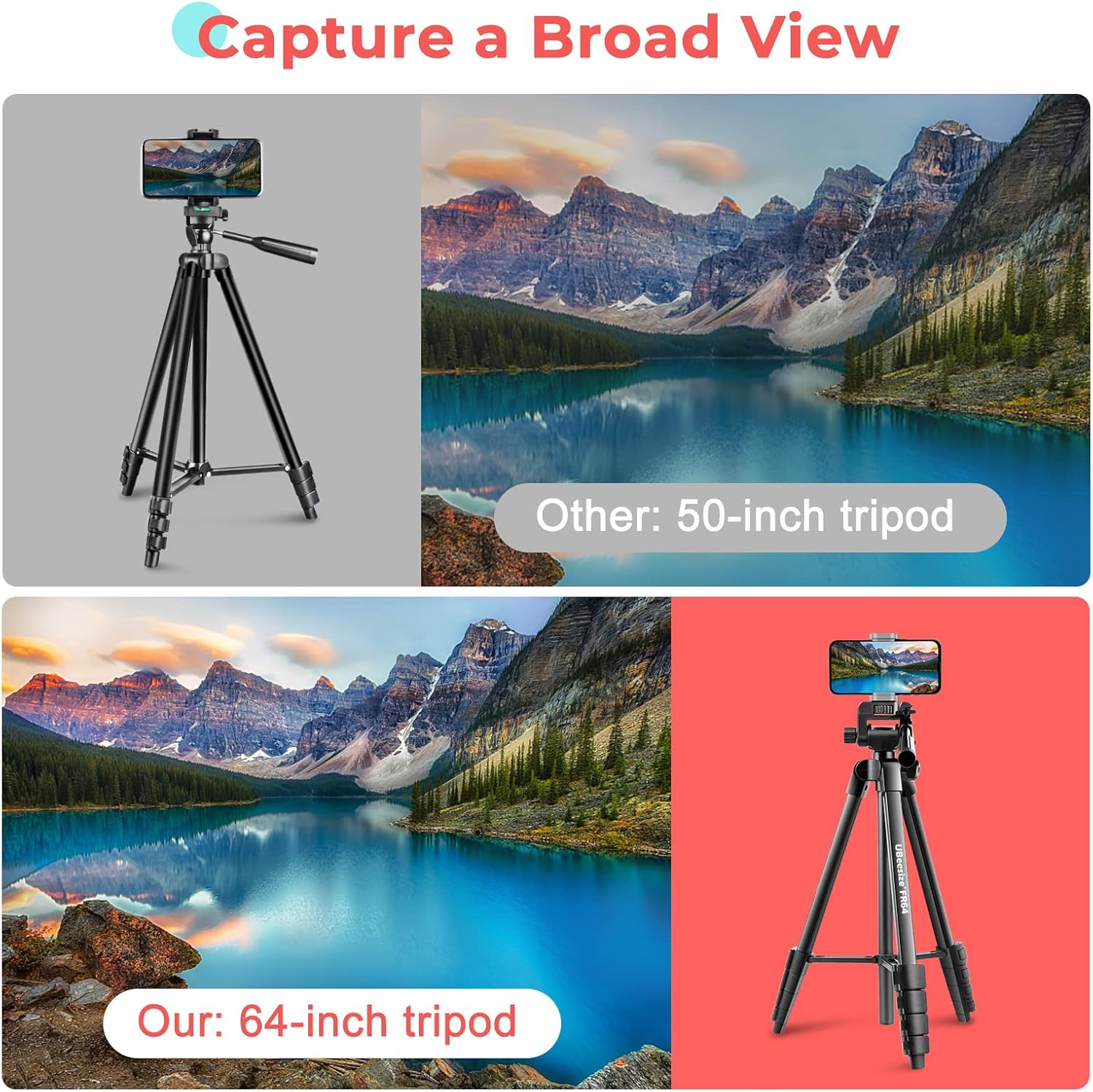 UBeesize FR64 64 Inch Mobile Phone Tripod, Tripod Smartphone with Remote Control and Phone Holder, Lightweight Camera Tripod for Selfie, Video Recording, Live Streaming, Compatible with Mobile-5