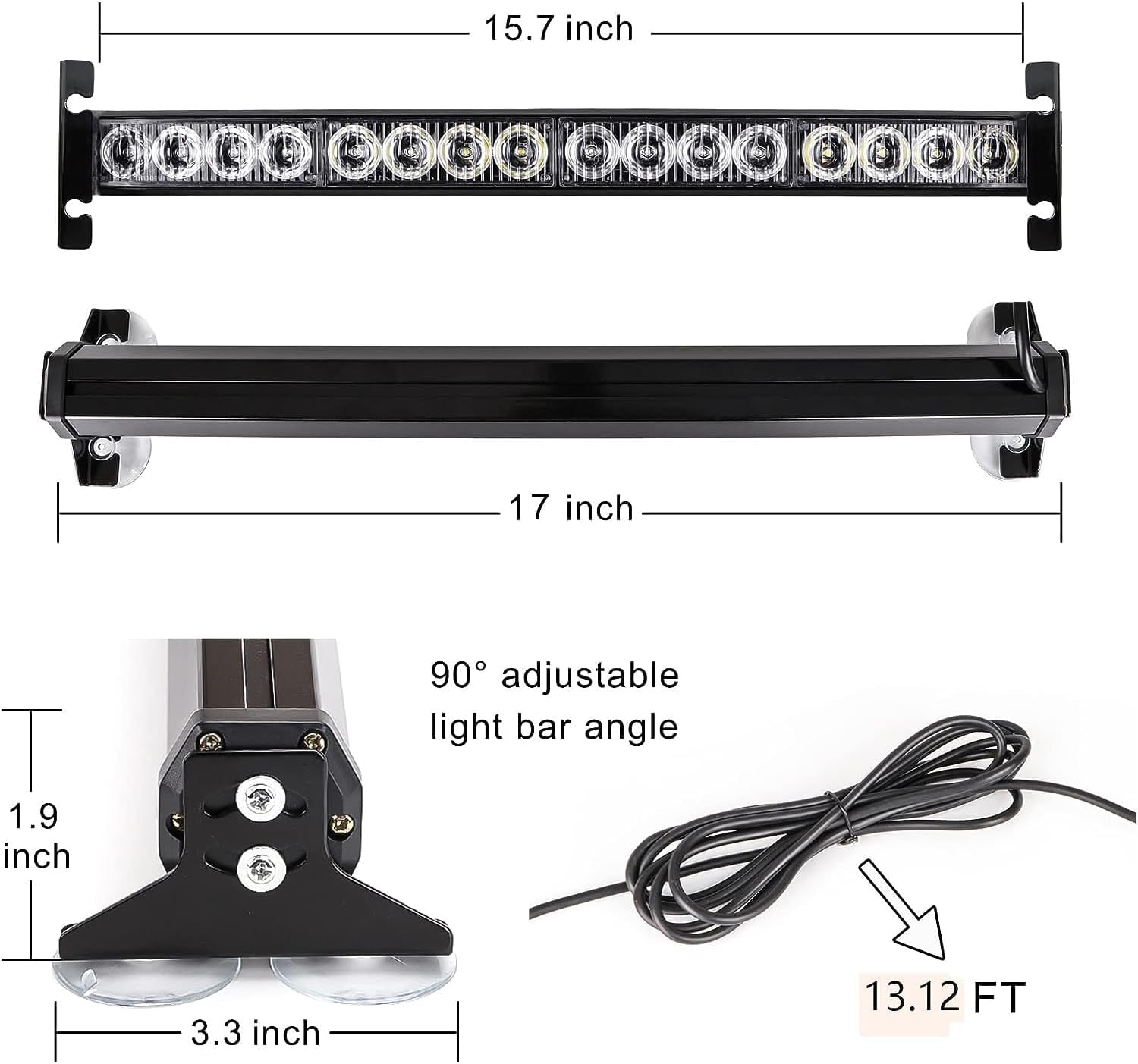 ROUTEKING 2x17Inch Led Car Strobe Warning Lights - 32LED Emergency IP65 Flashing Recovery Warning Strobe Light Beacon, 23 Flash Patterns Flashing Light for Car Vehicles Trucks (Amber)-1