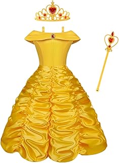 Vicloon Princess Belle Costume Dress, 3 Pcs Little Girl Princess Dresses Fancy Party Dress, Belle Dressing up Costume Fancy Dress Childs Party Outfit for Kids Girls Age 3-9 Years