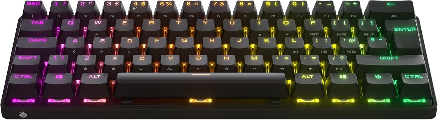 SteelSeries Apex Pro Mini Wireless HyperMagnetic Gaming Keyboard - World's Fastest Keyboard - Compact 60% Form Factor - Adjustable Actuation - RGB - Bluetooth - 2.4GHz - USB-C - English QWERTY Layout-0