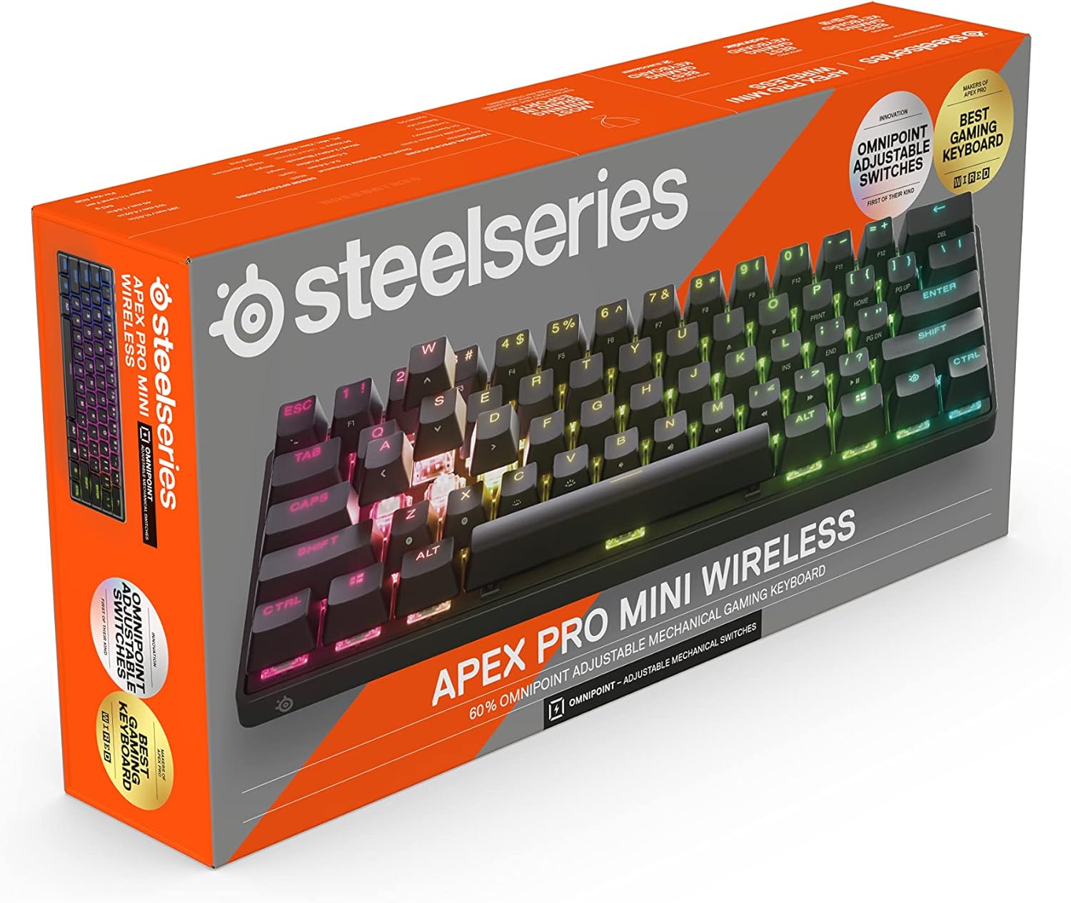 SteelSeries Apex Pro Mini Wireless HyperMagnetic Gaming Keyboard - World's Fastest Keyboard - Compact 60% Form Factor - Adjustable Actuation - RGB - Bluetooth - 2.4GHz - USB-C - English QWERTY Layout-11