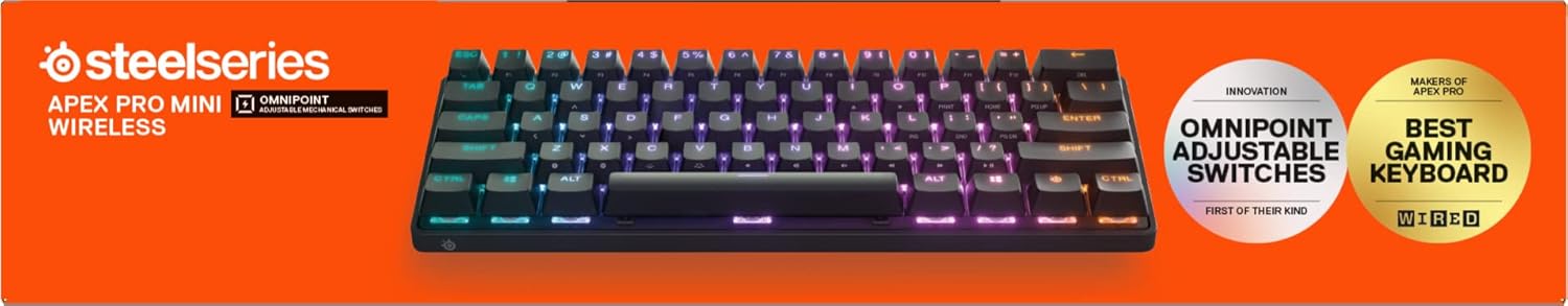 SteelSeries Apex Pro Mini Wireless HyperMagnetic Gaming Keyboard - World's Fastest Keyboard - Compact 60% Form Factor - Adjustable Actuation - RGB - Bluetooth - 2.4GHz - USB-C - English QWERTY Layout-14