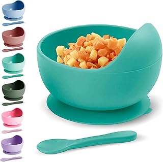 Xabono Baby Plates with Suction BPA Free Suction Plate Easy to Wash Suction Bowls for Baby and Silicone Baby Spoon Ejoyable Desing Baby Bowls First Food Baby Suction Plate Bowl (Mint) (SBBUK2022)