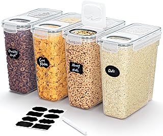 Lifewit 4L Cereal Storage Containers Dispenser with Flip-Top Lids, Airtight Plastic Food Storage Boxes for Kitchen Pantry Organisation, Rice, Oats, Flour, Sugar, BPA Free