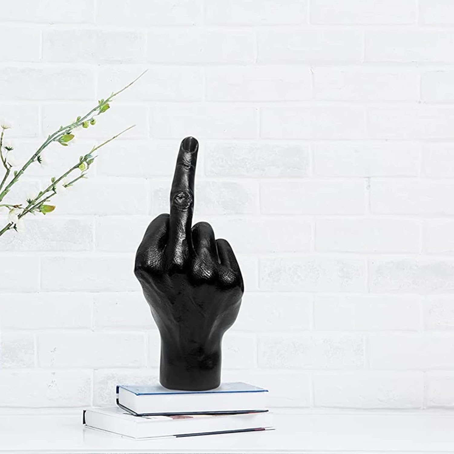 LECMACY Vertical Middle Finger Hand Gesture Desk Creative Statues, Personality Finger Gifts for Mannequin Jewelry Display Holder, Friends Family, Shop, Home Office Playroo Decor (Black-B)-2