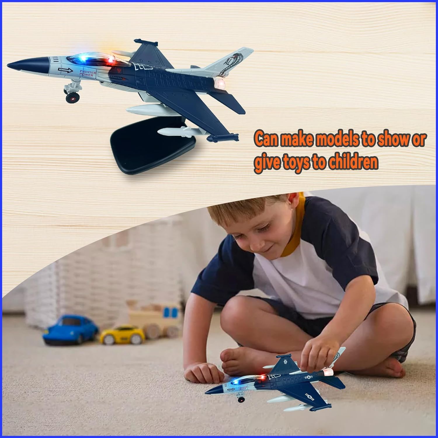 Tcvents Airplane- Diecast Plane Toys for 3 4 5 6+ Year Old Boys Birthday Gifts,Model Plane Fighter Jet with Pull Back & Sounds Function and Holder-3