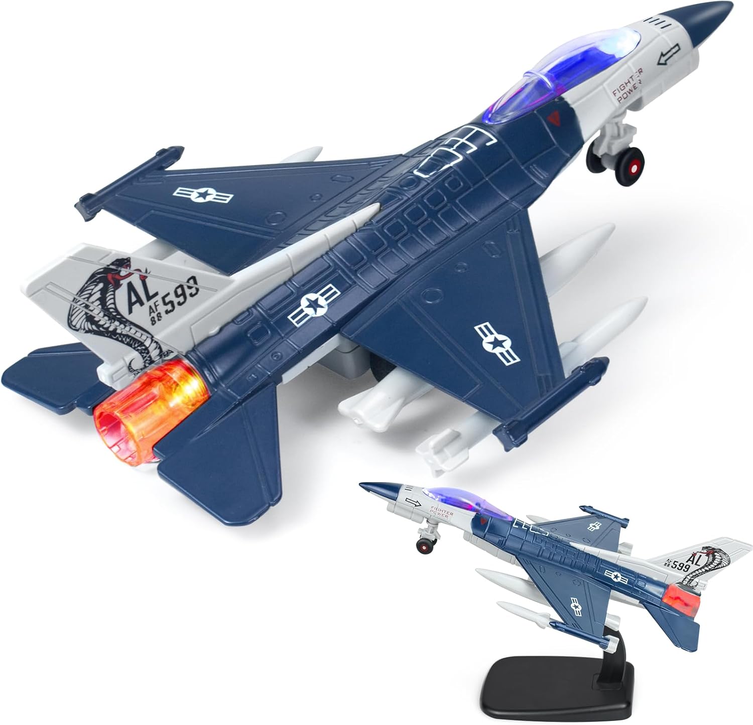 Tcvents Airplane- Diecast Plane Toys for 3 4 5 6+ Year Old Boys Birthday Gifts,Model Plane Fighter Jet with Pull Back & Sounds Function and Holder-4