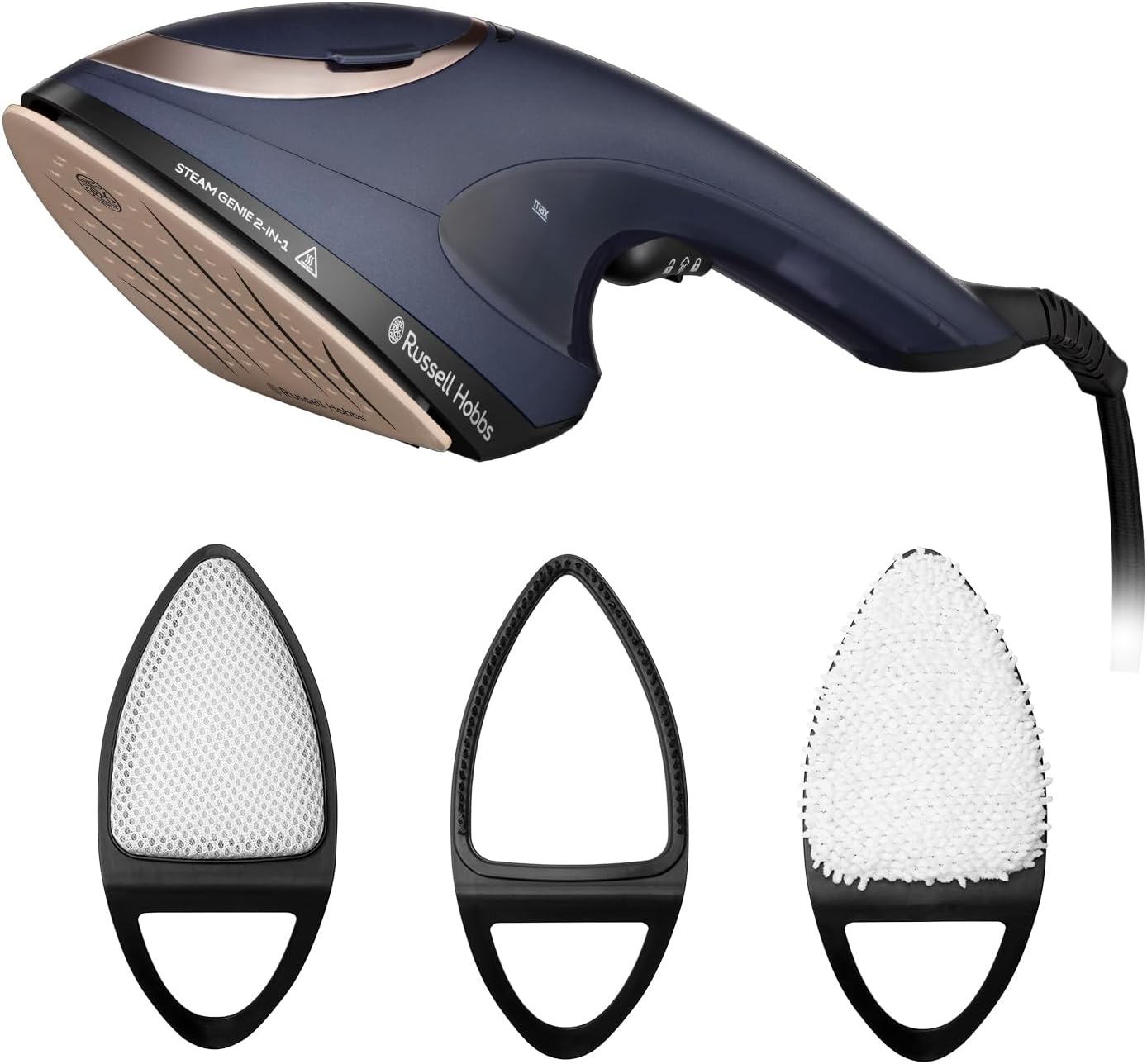 Russell Hobbs Steam Genie 2in1 Handheld Clothes Steamer with Ironing Option, No Ironing Board, Ready to Use in 1m, Power Indicator, 150ml Removable Tank, 3 Attachments, 10m Steam Time, 2000W, 28370-0