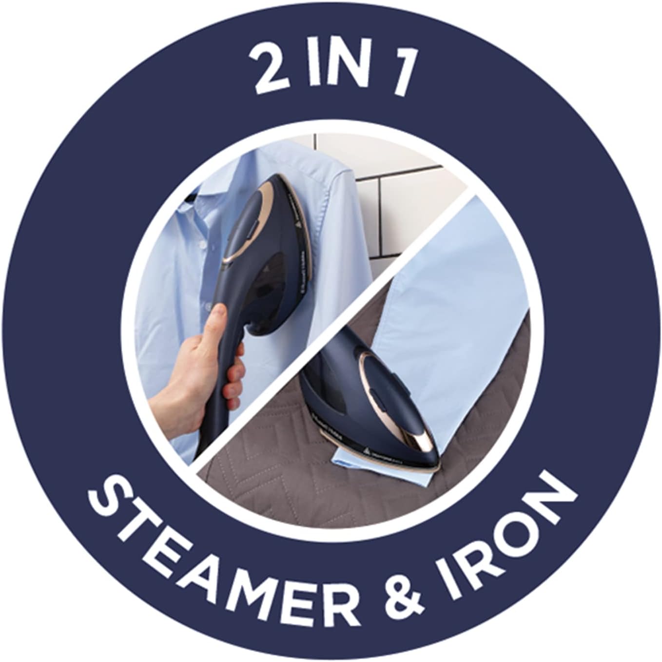 Russell Hobbs Steam Genie 2in1 Handheld Clothes Steamer with Ironing Option, No Ironing Board, Ready to Use in 1m, Power Indicator, 150ml Removable Tank, 3 Attachments, 10m Steam Time, 2000W, 28370-9