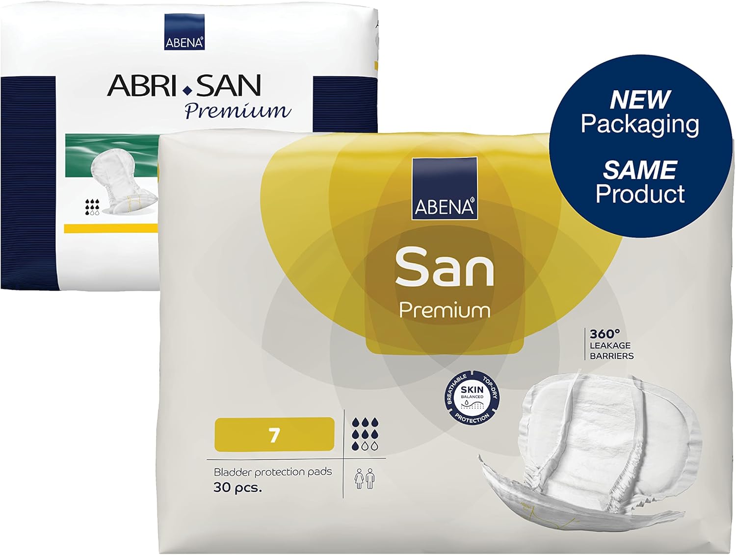 ABENA San Premium Mens & Womens Incontinence Pads, Breathable & Comfortable, Fast Absorption, Discreet & Effective Shaped Incontinence Pads for Men/Women - Premium 7, 2100ml Absorbency, 30PK-0