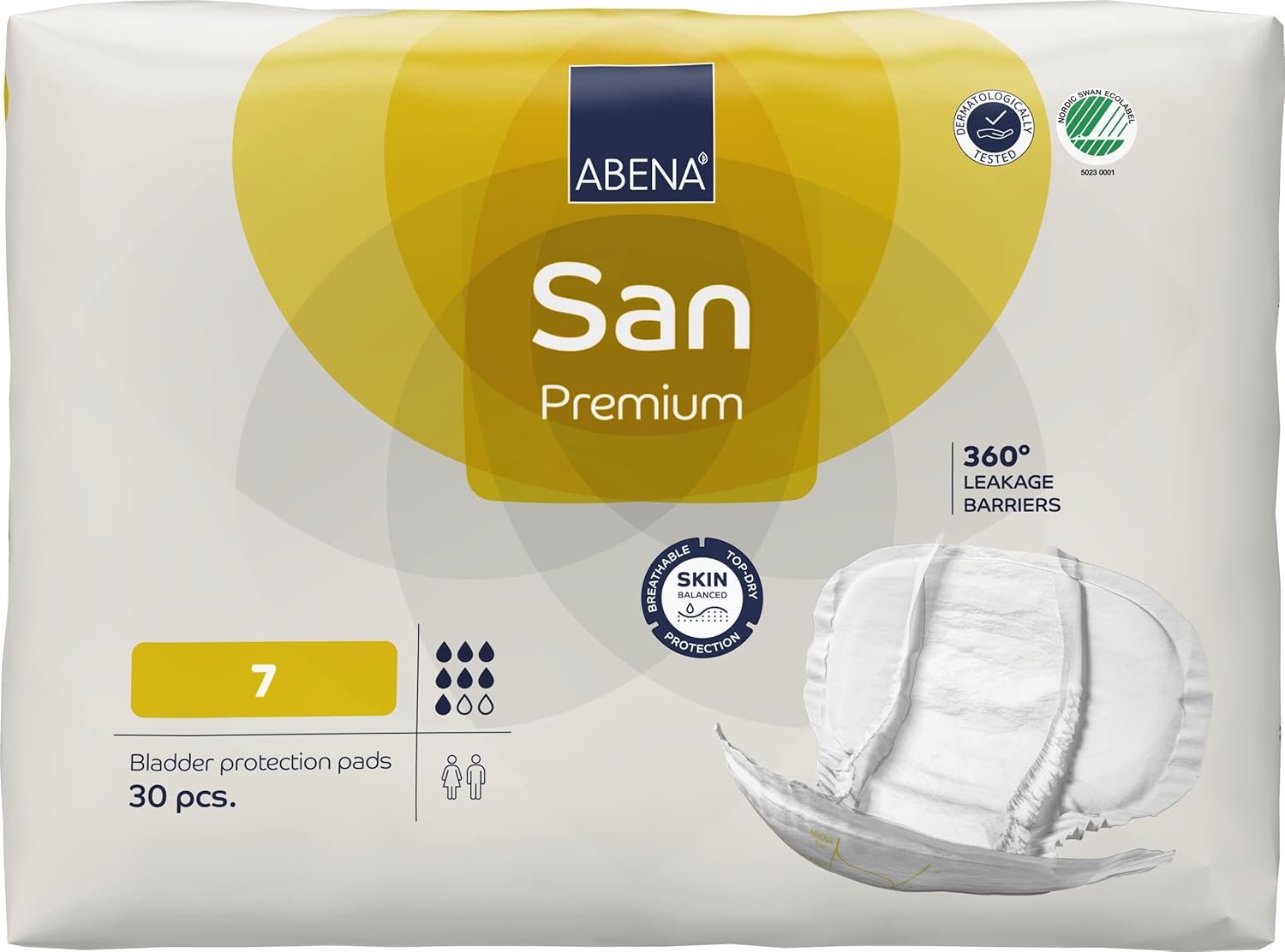 ABENA San Premium Mens & Womens Incontinence Pads, Breathable & Comfortable, Fast Absorption, Discreet & Effective Shaped Incontinence Pads for Men/Women - Premium 7, 2100ml Absorbency, 30PK-1