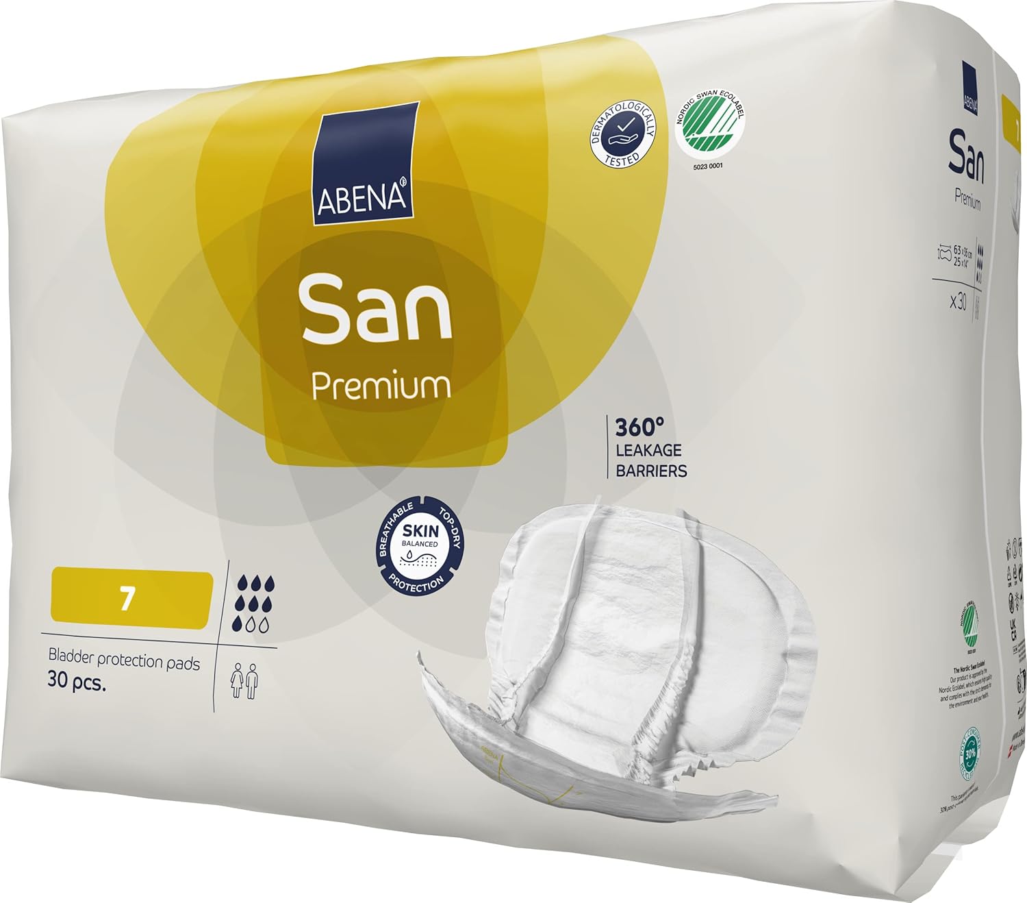 ABENA San Premium Mens & Womens Incontinence Pads, Breathable & Comfortable, Fast Absorption, Discreet & Effective Shaped Incontinence Pads for Men/Women - Premium 7, 2100ml Absorbency, 30PK-2