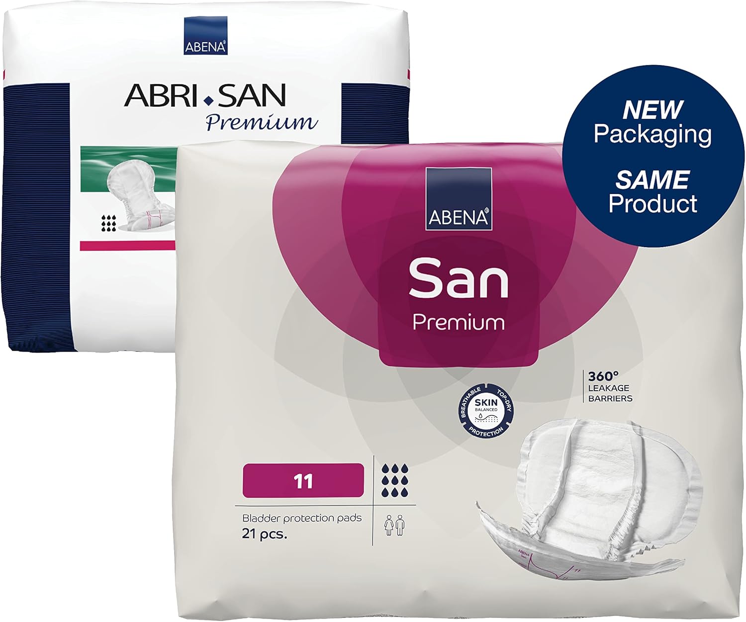 ABENA San Premium Mens & Womens Incontinence Pads, Breathable & Comfortable, Fast Absorption, Discreet & Effective Shaped Incontinence Pads for Men/Women - Premium 11, 3400ml Absorbency, 21PK-0