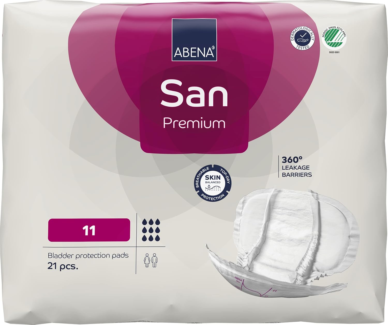 ABENA San Premium Mens & Womens Incontinence Pads, Breathable & Comfortable, Fast Absorption, Discreet & Effective Shaped Incontinence Pads for Men/Women - Premium 11, 3400ml Absorbency, 21PK-1