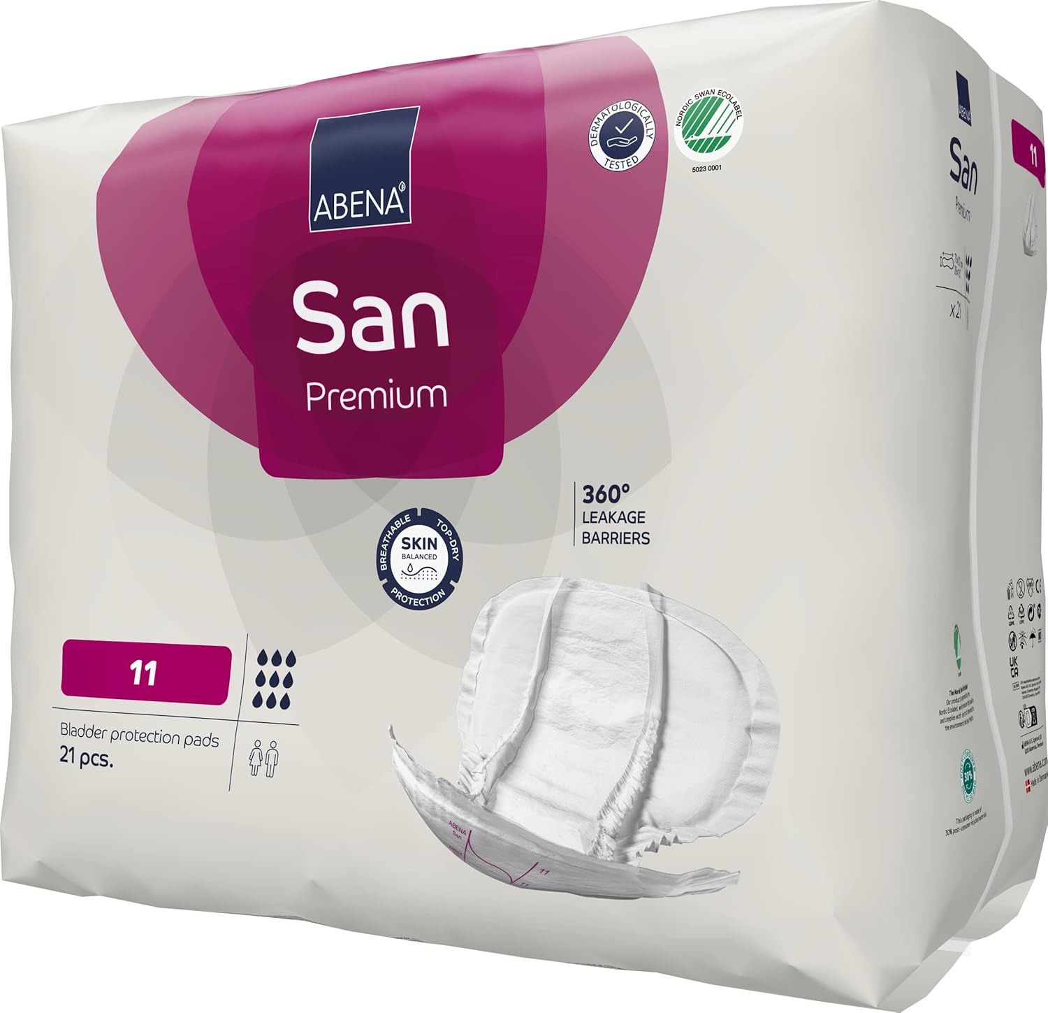 ABENA San Premium Mens & Womens Incontinence Pads, Breathable & Comfortable, Fast Absorption, Discreet & Effective Shaped Incontinence Pads for Men/Women - Premium 11, 3400ml Absorbency, 21PK-2