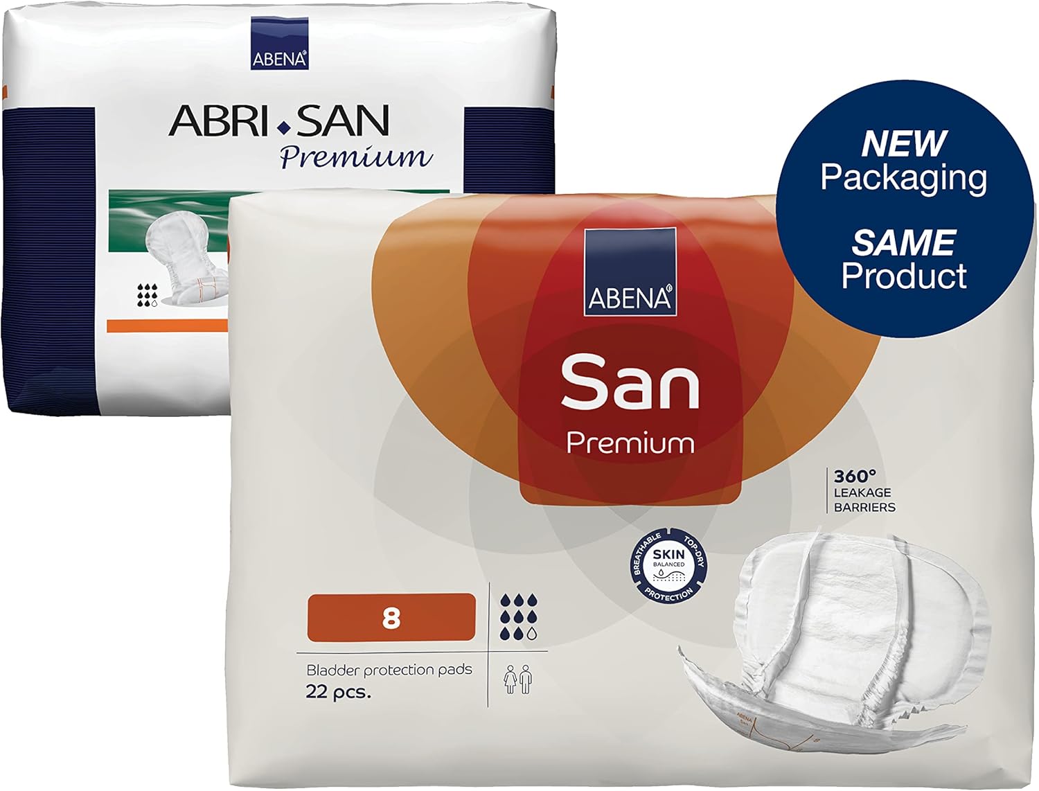 ABENA San Premium Mens & Womens Incontinence Pads, Breathable & Comfortable - Premium 8, 2500ml Absorbency, 22PK-0