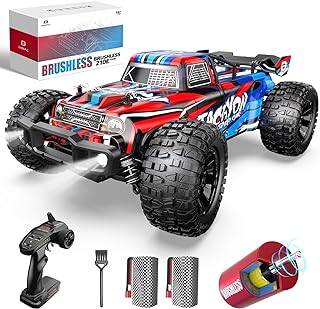 DEERC 1:10 Scale Fast Brushless RC Car for Adults, 4WD High Speed RC Monster Truck, 60+ KMH, All Terrain 2.4Ghz Hobby RC Truck, Off-Road Remote Control Vehicle, 40+ min Play, RC Crawler Gift for Boys