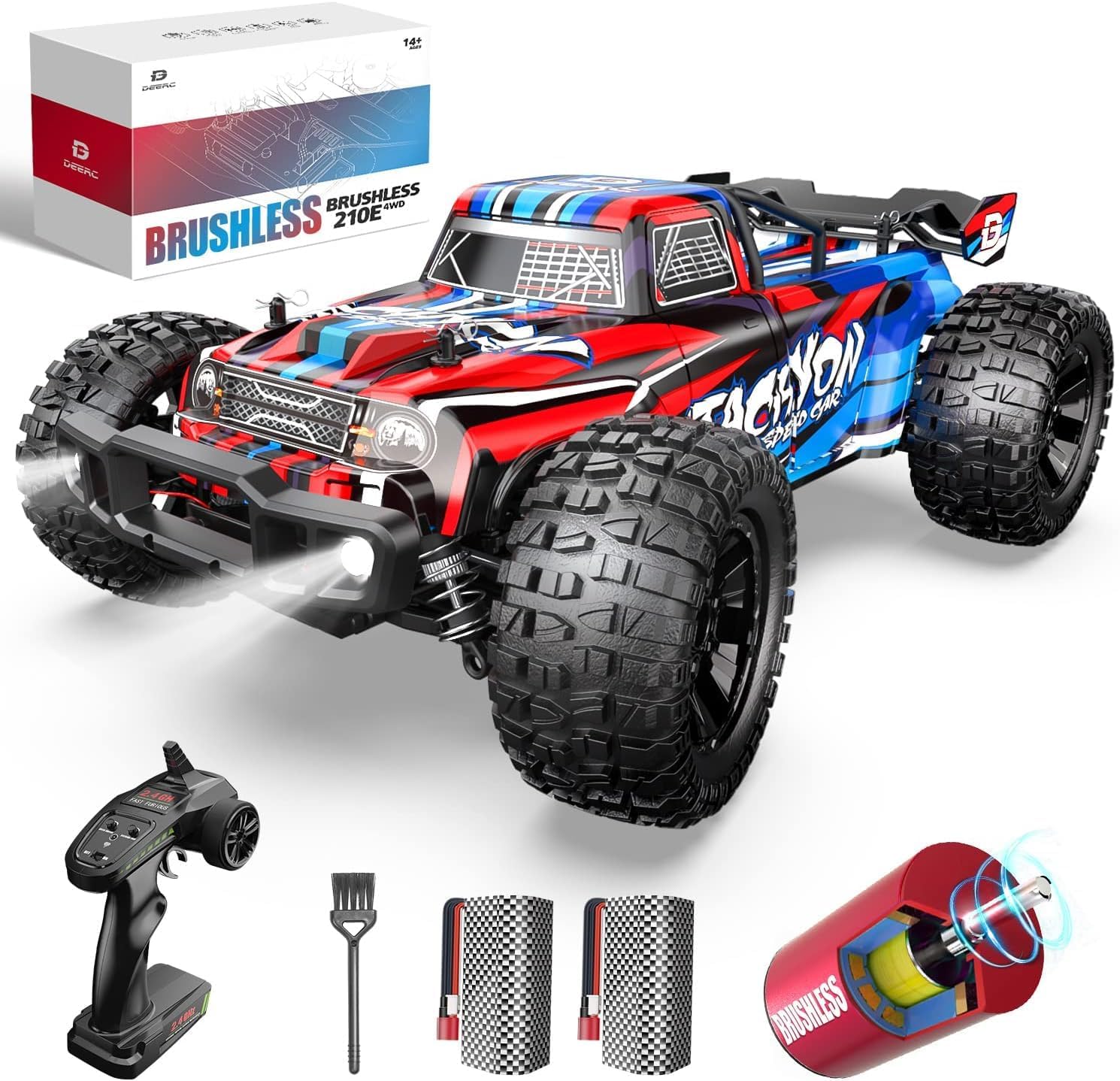 DEERC 1:10 Scale Fast Brushless RC Car for Adults, 4WD High Speed RC Monster Truck, 60+ KMH, All Terrain 2.4Ghz Hobby RC Truck, Off-Road Remote Control Vehicle, 40+ min Play, RC Crawler Gift for Boys-0