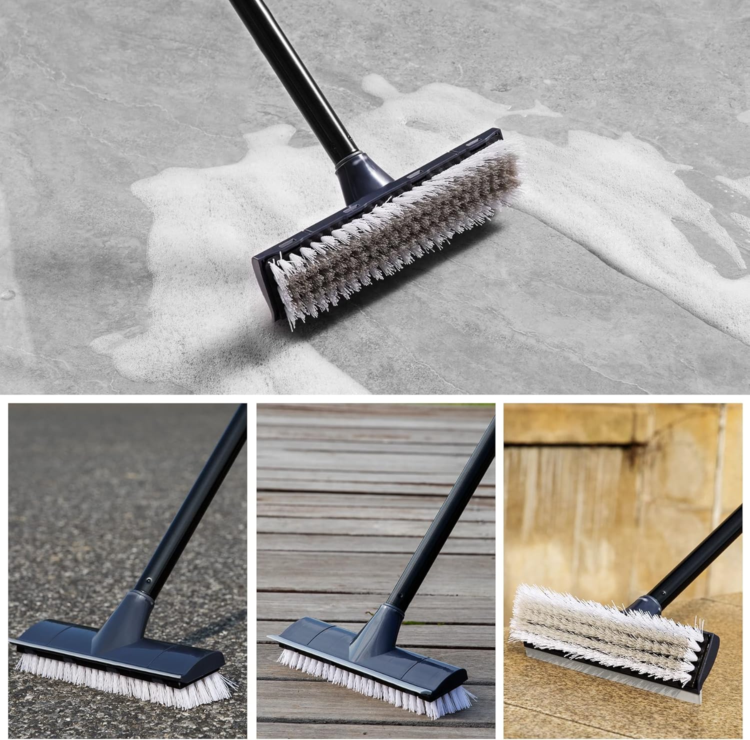 Yocada Floor Scrub Brush 50" Handle 2 in 1 Scrape Brush Stiff Bristle Shower Scrubber for Cleaning Patio Bathroom Garage Kitchen Wall Deck Tub Tile-5