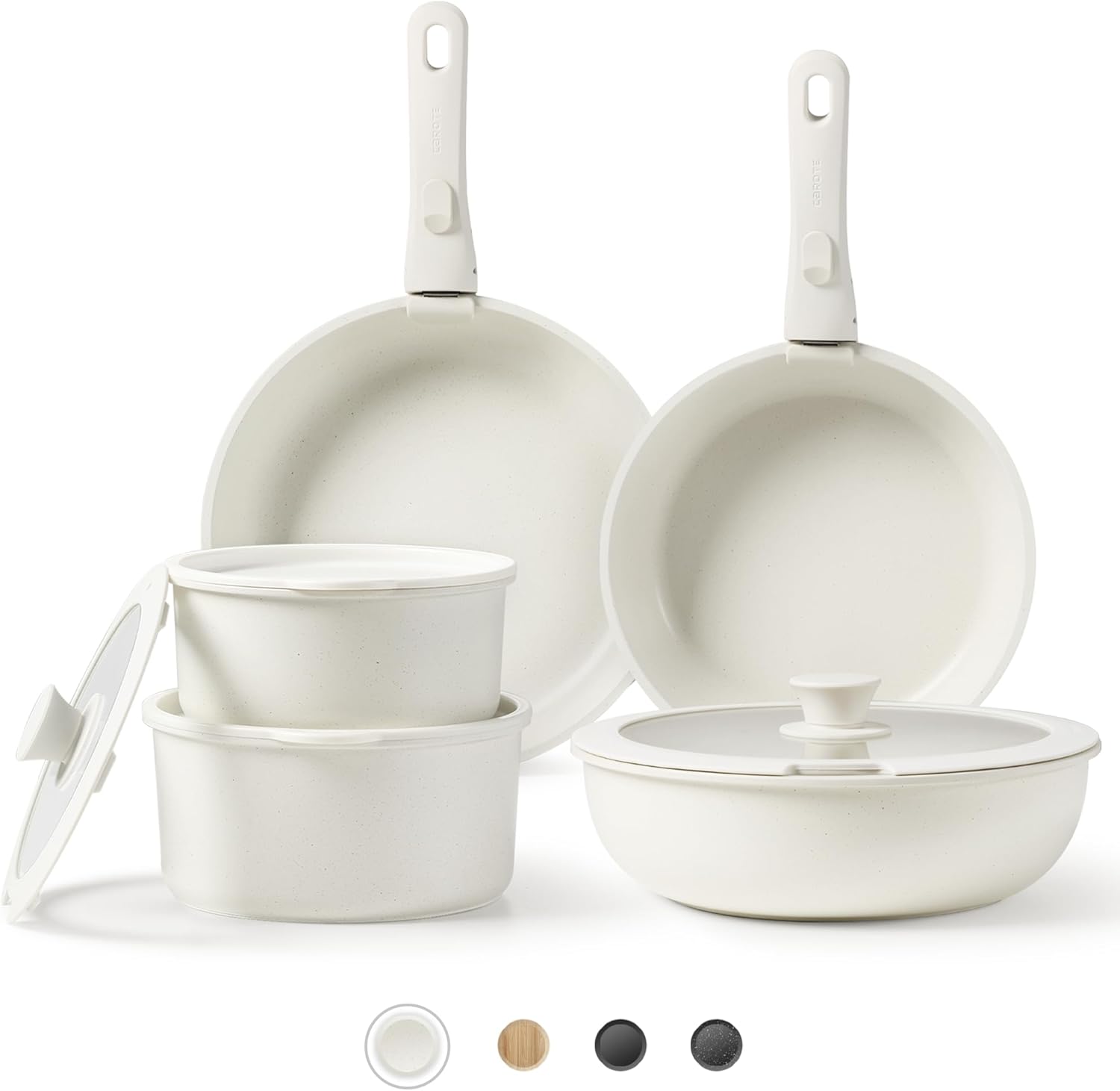 CAROTE Pots and Pans Set, Nonstick Cookware Sets Detachable Handle,Induction Kitchen Set Non Stick with Removable Handle, RV Set, Oven Safe, Cream White-0