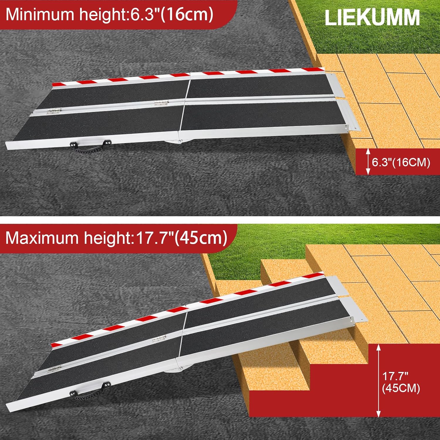 LIEKUMM Wheelchair Ramp, 182.5Lx74Wcm Foldable Aluminum Ramp for Wheelchairs, Scooter, Steps, Stairs, Threshold, Non-Skid Portable Wheelchair Ramp for Handicapped Walkers Elder, 300KG Capacity-4