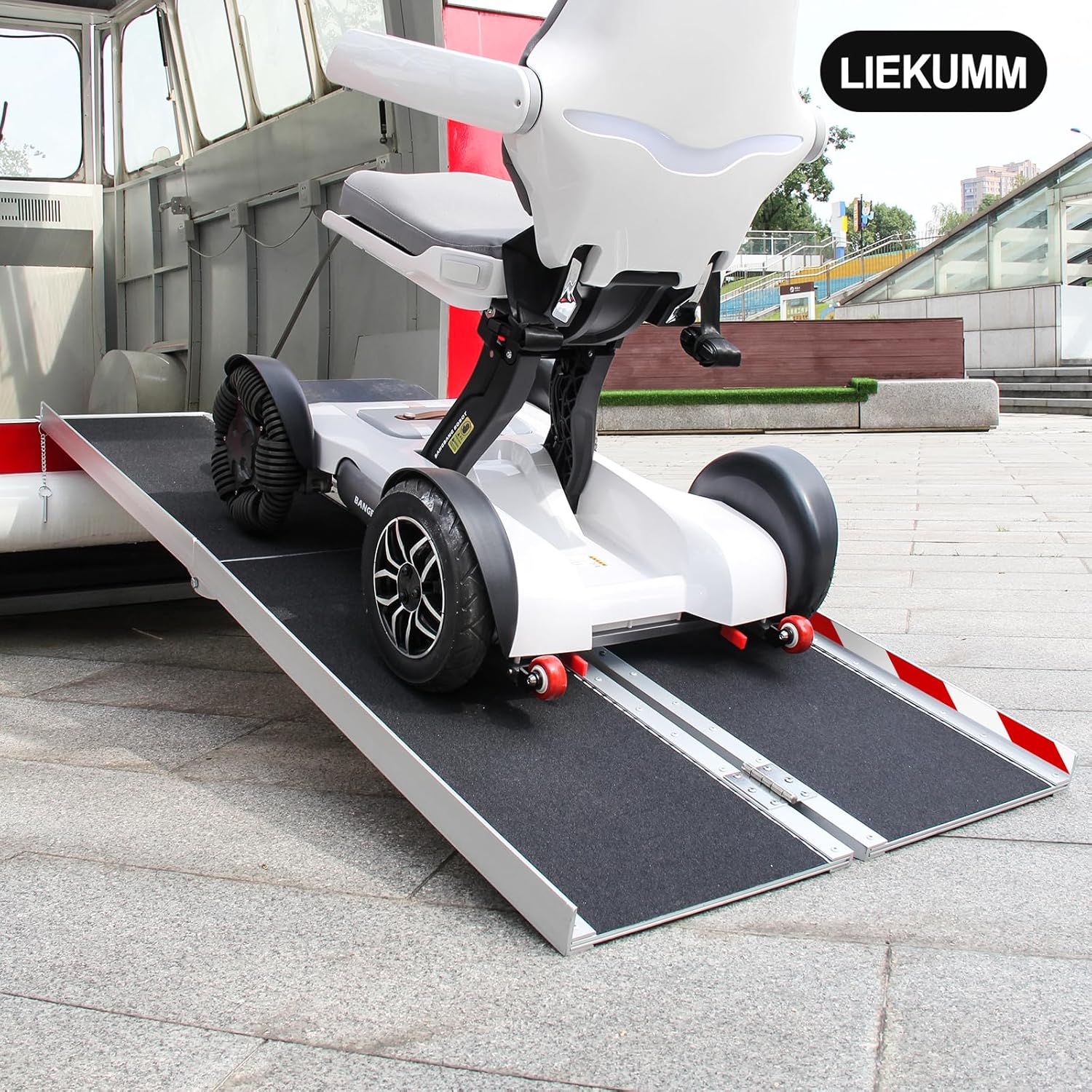 LIEKUMM Wheelchair Ramp, 182.5Lx74Wcm Foldable Aluminum Ramp for Wheelchairs, Scooter, Steps, Stairs, Threshold, Non-Skid Portable Wheelchair Ramp for Handicapped Walkers Elder, 300KG Capacity-5