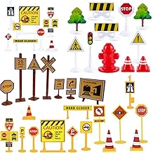 Fycooler Construction/Traffic Sign Set Toys- Street Road Signs Playset Traffic Signs Playset - Mini Traffic Lights Toy Road Street Signs Toy for Boys Cars Toys Role Play Fun DIY Accessories