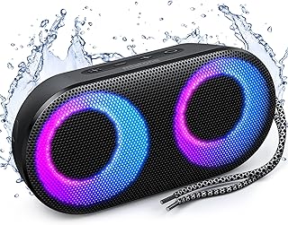 MIATONE Bluetooth Speaker with RGB Lights, IPX7 Waterproof Shower Speaker with Deep Bass Mode, 20H Playtime, Mic, TF Card, True Wireless Stereo Portable Speaker for, Shower, Gifts, Outdoor (Black)