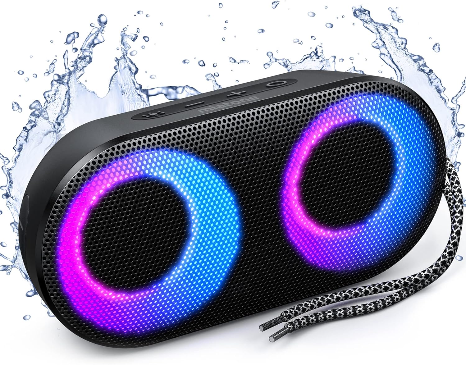 MIATONE Bluetooth Speaker with RGB Lights, IPX7 Waterproof Shower Speaker with Deep Bass Mode, 20H Playtime, Mic, TF Card, True Wireless Stereo Portable Speaker for, Shower, Gifts, Outdoor (Black)-0