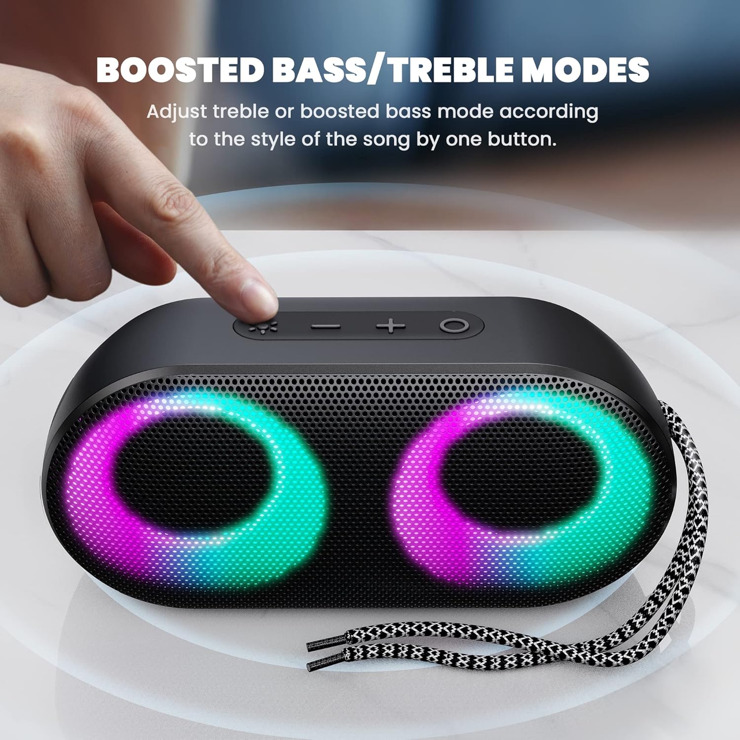 MIATONE Bluetooth Speaker with RGB Lights, IPX7 Waterproof Shower Speaker with Deep Bass Mode, 20H Playtime, Mic, TF Card, True Wireless Stereo Portable Speaker for, Shower, Gifts, Outdoor (Black)-5