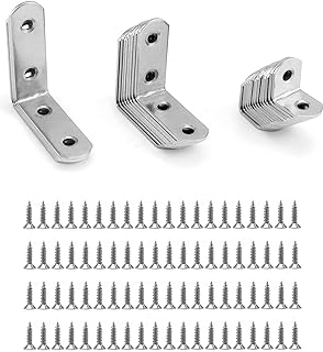 QWORK® L Brackets for Wood , 28pcs Corner Brace , Stainless Steel , 16x20mm , 16x40mm , 16x50mm , 90 Degree L Shaped Brackets for Furniture Fixation