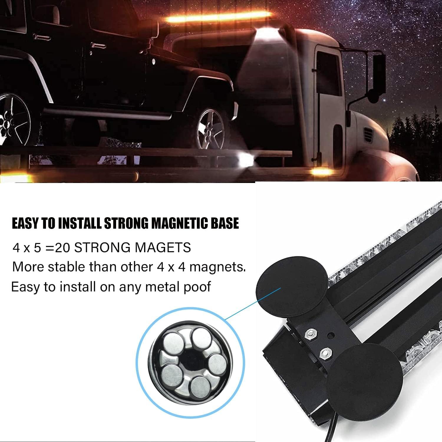 Esoldnic LED Strobe Flashing Light Bar, 26.6 Inch 54 LEDs Double Side High Intensity Emergency Hazard Warning Beacon Light, Amber Light Bar with Magnetic Mounts for Car Truck Trailer Roof (12-24V)-3