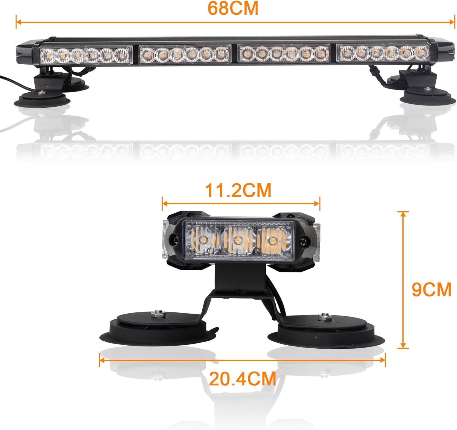 Esoldnic LED Strobe Flashing Light Bar, 26.6 Inch 54 LEDs Double Side High Intensity Emergency Hazard Warning Beacon Light, Amber Light Bar with Magnetic Mounts for Car Truck Trailer Roof (12-24V)-5