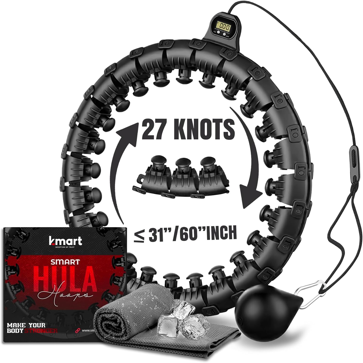 Smart Weighted Hula Hoop, Adjustable Fitness Exercise Weighted Hula Hoop - 27 Detachable Knots/Link-0