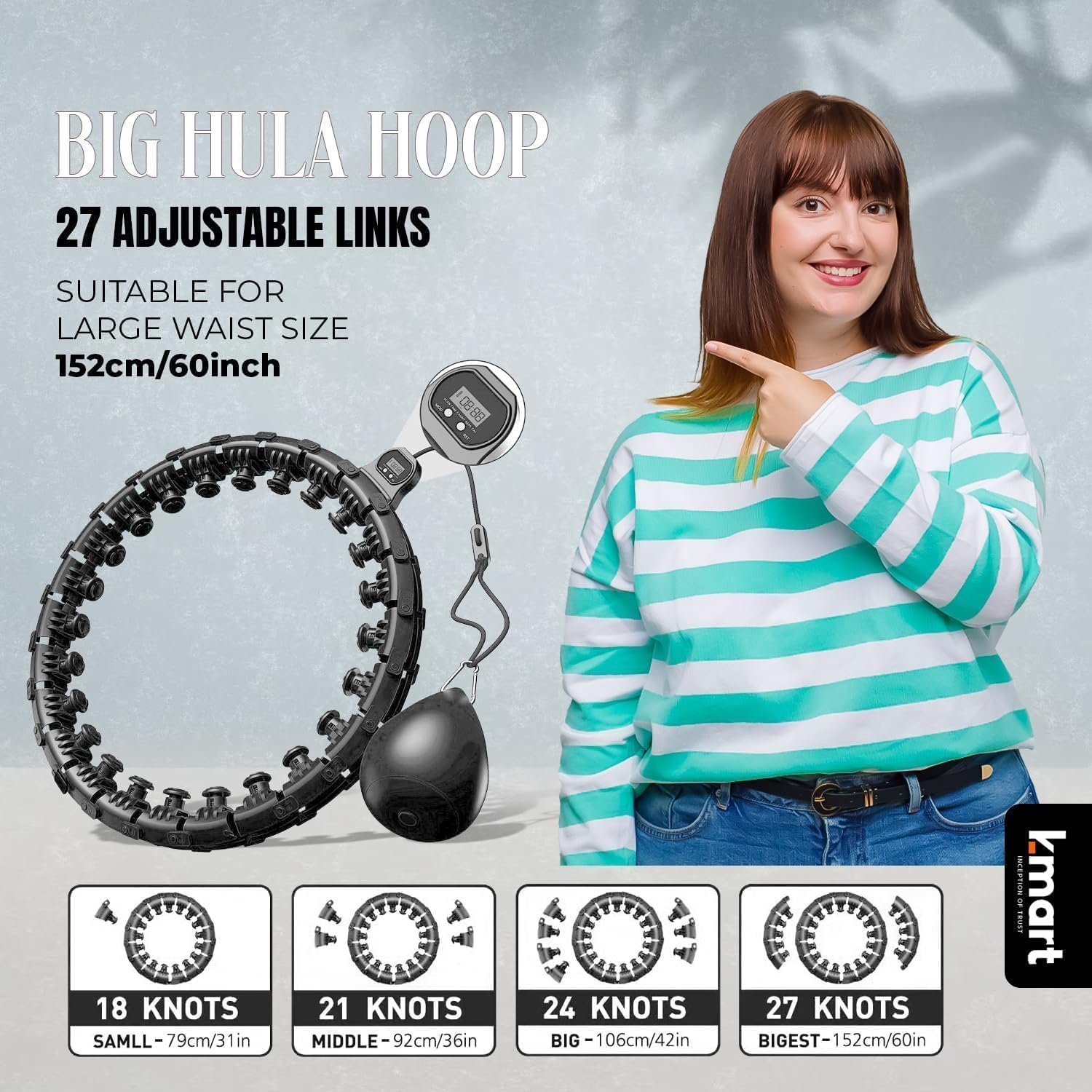 Smart Weighted Hula Hoop, Adjustable Fitness Exercise Weighted Hula Hoop - 27 Detachable Knots/Link-1