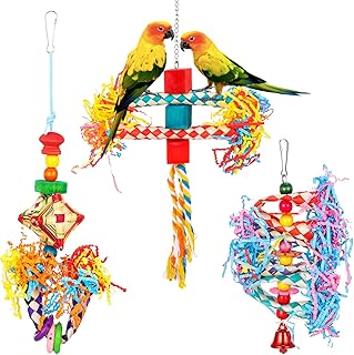 AKlamater 3 Pack Bird Budgies Shredding Toys Bird Parrots Chewing Toys Parrot Cage Foraging Shredder Toys Bird Cage Accessories for Small Parakeets,Cockatiels,Budgies,Love Birds,Finches