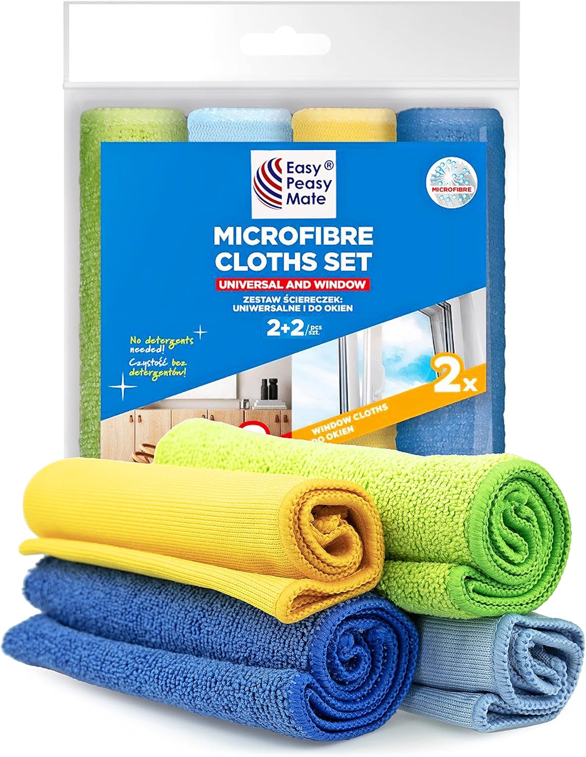 Window Cleaning Cloths for Home - Reusable Microfibre Cloth for Windows & Glass - Must Have Cleaning Products for Car Wash - Pack of 4 Lint Free & Long Lasting Cleaning Cloths Size ‎30 x 30 cm-0