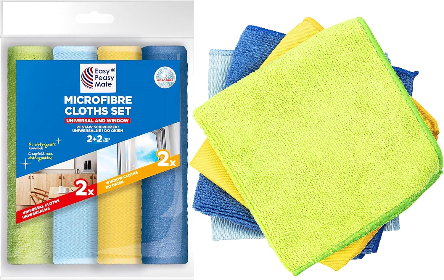 Window Cleaning Cloths for Home - Reusable Microfibre Cloth for Windows & Glass - Must Have Cleaning Products for Car Wash - Pack of 4 Lint Free & Long Lasting Cleaning Cloths Size ‎30 x 30 cm-6