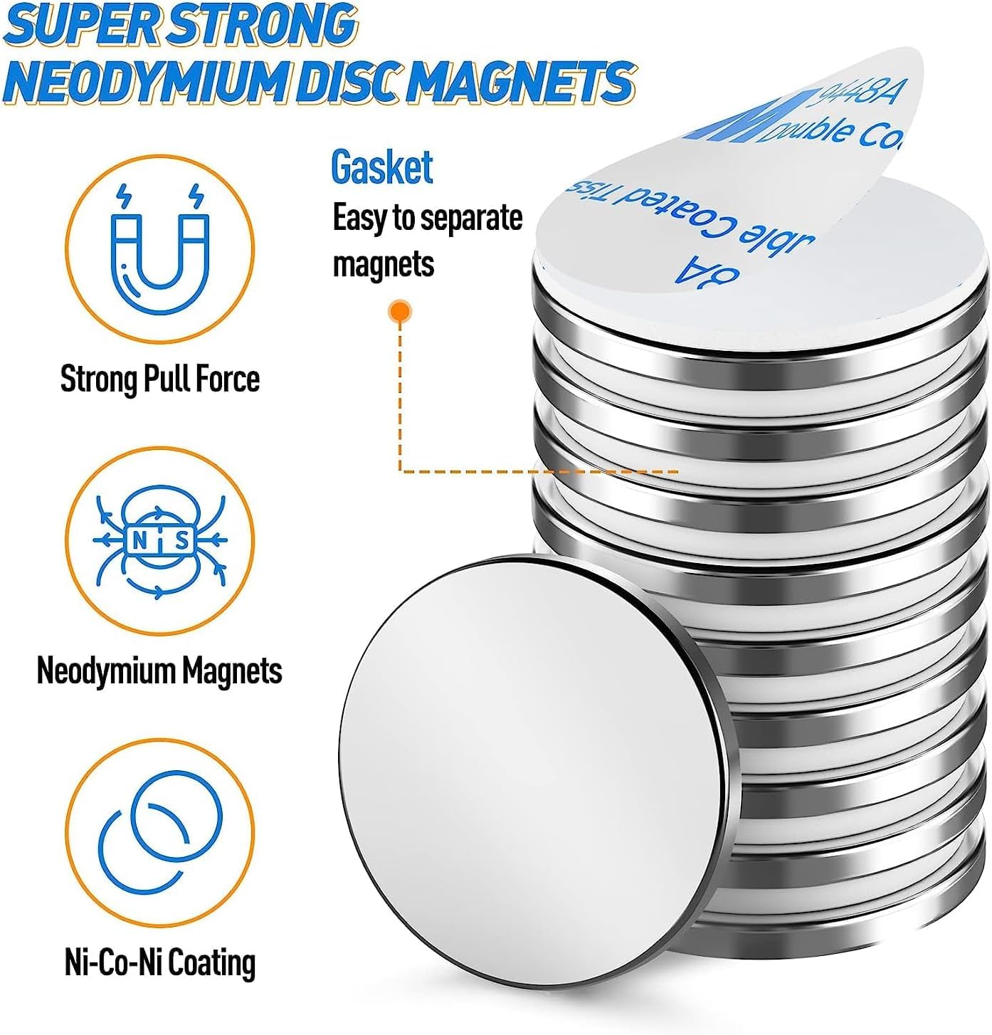 4 Pack Strong Magnet, 30 x 3 mm 8 KG Pull Super Strong Neodymium Disc Magnets, Magnets Strong with Double-Sided Adhesive, Powerful Permanent Rare Earth Magnets for Fridge, Building, Craft, Office,DIY-2