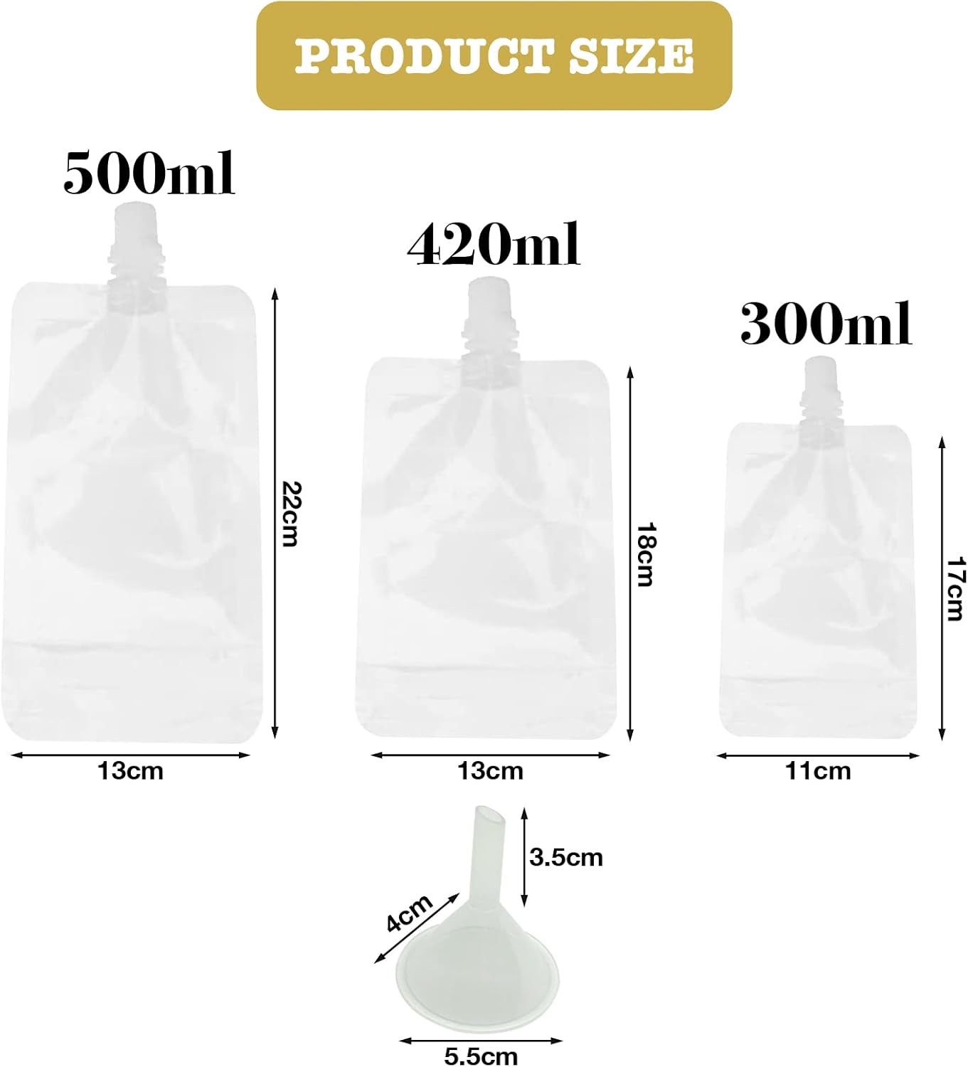 12 Pieces Reusable Drink Pouches Travel Drink Flasks Liquor Pouch with Spout and 1 Pieces Drink Flask Funnel for Picnic Camping Party Beverage Drinks, 300ml, 420ml, 500ml-1